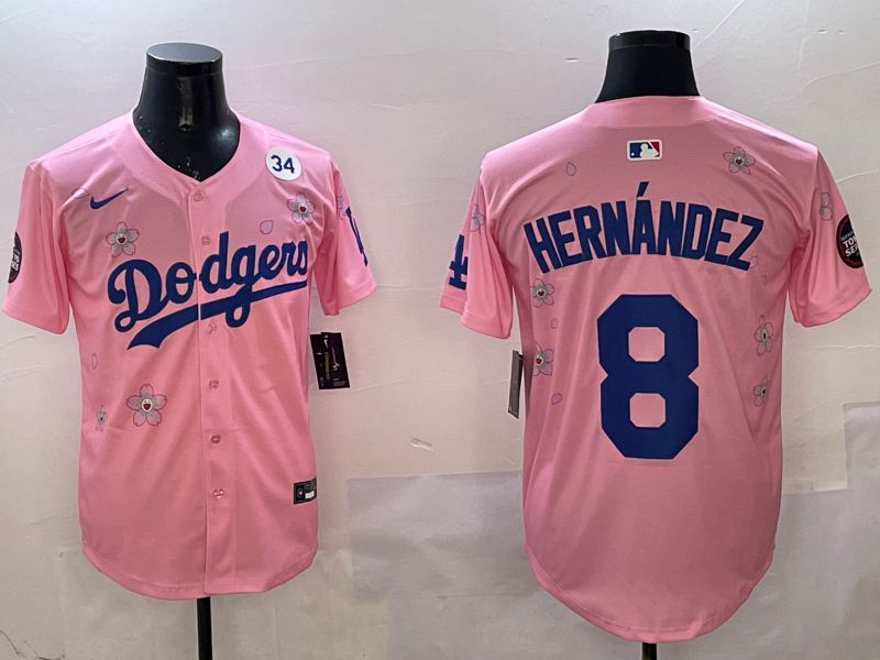 Men Los Angeles Dodgers #8 Hernandez Pink Sakura Edition 2025 Nike MLB Jersey style 4->los angeles dodgers->MLB Jersey